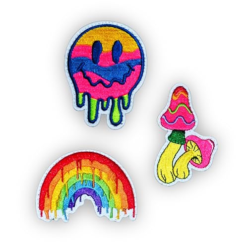 Emitocon 3 bestickte Flicken – kompatibel mit Klettverschluss/Klettverschluss-Aufnäher, lustiges Patch-Pack – Psychedelic Acid Trippy Patches für Rucksack, Mütze, Brust Pack von House Of Rave