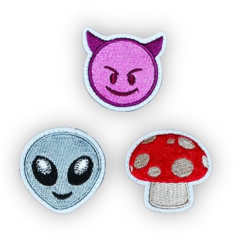 Emitocon 3 bestickte Flicken mit Klettverschluss, kompatibel mit Klettverschluss, lustiges Patch-Set, Trippy Patches (Teufel, Alien, Pilz-Patch) von House Of Rave