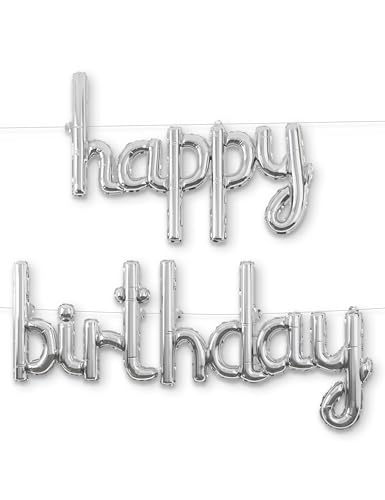 HOUSE OF PARTY Happy Birthday Ballon, Silber - 18 Zoll | Kursive Geburtstagsballons Buchstaben für Geburtstagsfeier Dekoration | Folie Happy Birthday Luftballons Buchstaben von House of Party