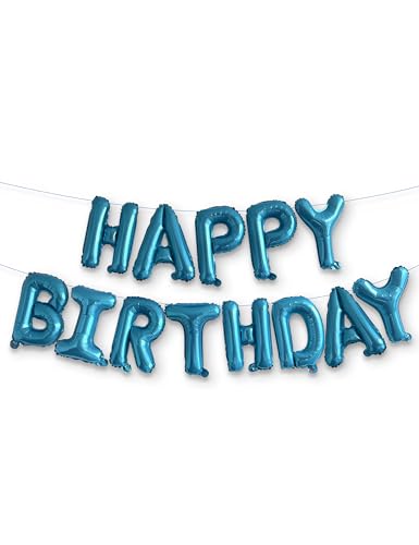 HOUSE OF PARTY Happy Birthday Ballon – 45,7 cm | Perlblaue Mylar-Kapital-Geburtstagsballons Banner, perlblaue Party-Dekorationen für Männer, Frauen von House of Party