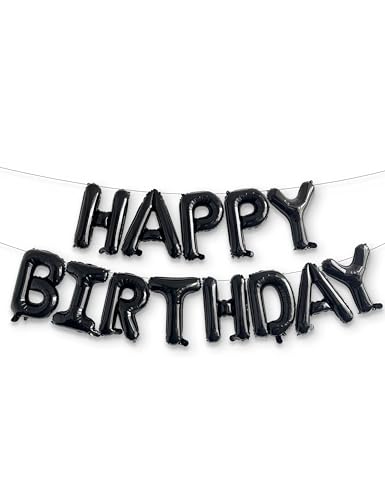 HOUSE OF PARTY Happy Birthday Ballons, Schwarz – 45,7 cm | Großgeburtstagsballons für Dekorationen | Folie, umweltfreundliche Luftballons Buchstaben für Geburtstagsfeiern von House of Party