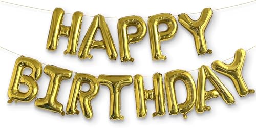 HOUSE OF PARTY Happy Birthday Luftballon – 40,6 cm | Gold Mylar Hauptstadt Folie Geburtstag Luftballons Banner, Gold Party Dekorationen für Männer Frauen von House of Party