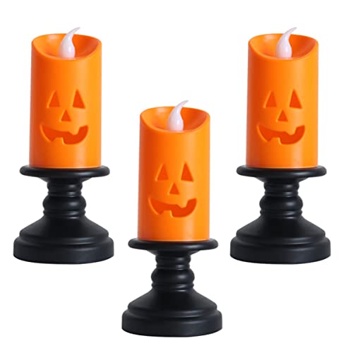 Housoutil 3St Kerzenlicht Gel Laternen für draußen Solar- Teelichter Kerzen halloween atmosphäre halloween tischdeko halloween deko LED-Lampe Requisiten Festivalbedarf elektronisch Orange von Housoutil