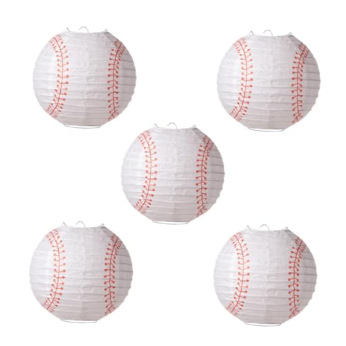 Housoutil 5St Baseball-Papierlaterne Lampenschirm aus Papier Sport thematisiert fasching dekoration fasnachtsdeko hochzeitdeko Baseball-Laternen- festliche Laternendekoration Eisen Weiß von Housoutil