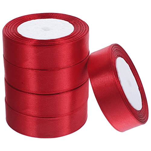 Housoutil Geschenkbänder 5 Rollen Rotes Satinband 22 M DIY-Bastelverpackungsbänder Blumenstraußband Zum Verpacken Von Hochzeitseinladungen Geburtstagsfeier Dekoration Schleifenherstellung von Housoutil