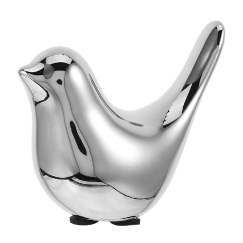 Housoutil Vogelschmuck einfache Figuren Tischfiguren Ausstellungsständer Staffelei vogel deko Moderne Vogelstatue Vogeltiere dekorative Skulptur Vogelfiguren Wohnkultur Keramik Silver von Housoutil