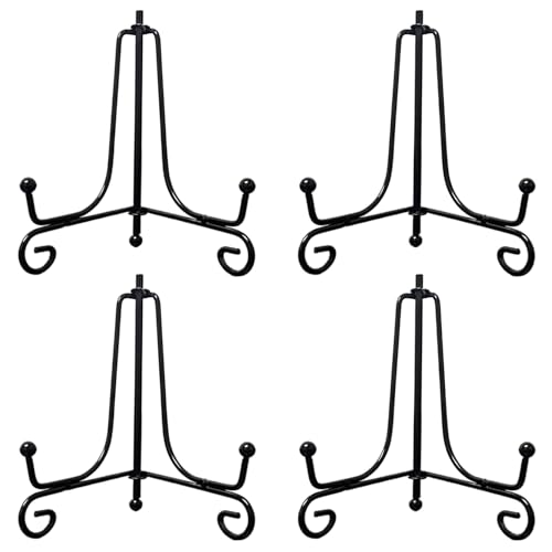 4 Stück Plattenständer für Displays, 4 Zoll, faltbarer Staffelei-Ständer, Metall-Bilderständer, robuster Buch-Display-Ständer für 3,9–5,1 Zoll große Schüsseln, Schwarz, Plattenständer für Display-Buch von HoveeLuty