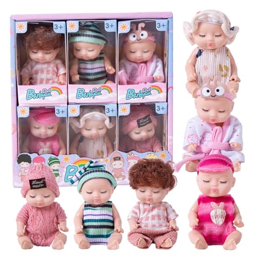 6-teilige Mini-Babypuppen, 10,2 cm, realistische schlafende Mini-Babys aus Kunststoff mit Kleidung, beweglichen Gelenken, süße Mini-Puppen für Mädchen, Jungen, Kleinkinder und Kinder ab 3 Jahren, Mini von HoveeLuty