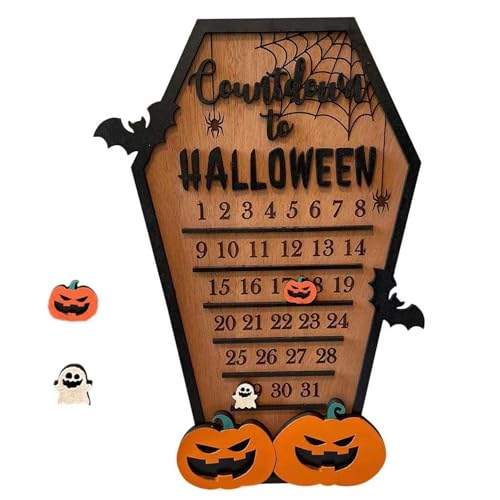 Halloween-Adventskalender 2024, Sargförmiger 31-tägiger Halloween-Countdown mit beweglichem Block, Cartoon-Halloween-Countdown-Kalender aus Holz für Halloween-Dekorationen, Halloween-Countdown, Hallow von HoveeLuty