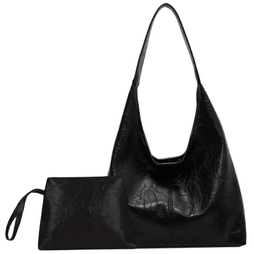 HoveeLuty Umhängetasche für Damen, Schwarze Leder-Tragetasche mit großem Fassungsvermögen und Magnetverschluss, Retro- und stilvoll, einfach passende Beuteltaschen für Damen von HoveeLuty