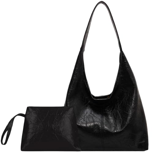 Umhängetasche für Damen, schwarze Ledertasche mit großem Fassungsvermögen und Magnetverschluss, Retro und stilvoll, einfach passende Beuteltaschen für Damen, Geschenke für Damen, Ledertasche für Damen von HoveeLuty