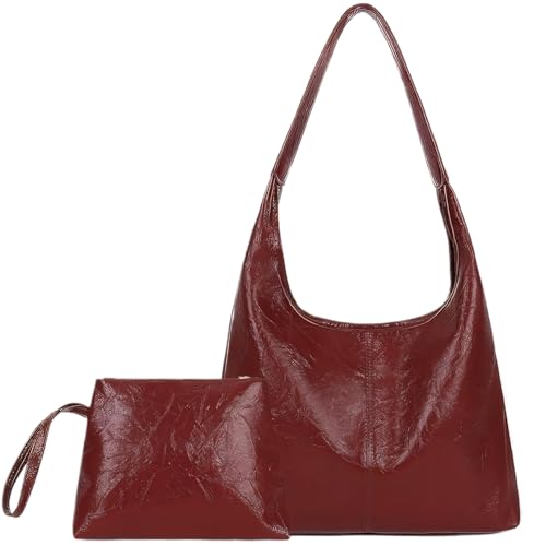 Umhängetasche für Damen, weinrot, großes Fassungsvermögen, Leder-Tragetasche mit Magnetverschluss, Retro und stilvoll, einfach passende Beuteltaschen für Damen, Umhängetasche, Leder-Tragetasche für Da von HoveeLuty