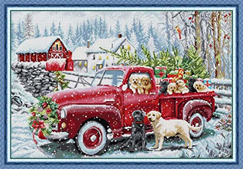 Howie's Kreuzstich-Set, 14-fädig, vorgedrucktes Muster, Stickset, Handarbeit, komplettes Sortiment an geprägten Starter-Sets (Weihnachtslieferwagen, 62 x 44 cm) von Howie's Needlepoint