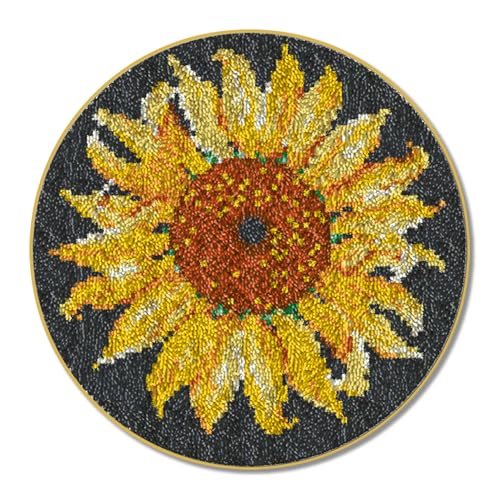 Howie's Needlepoint Knüpfhaken-Set, DIY-Sonnenblumenteppich, Häkelgarn-Set für Erwachsene und Kinder, farbig vorgedrucktes Muster, Stickdekoration (Sonnenblume, 50 cm Durchmesser) von Howie's Needlepoint