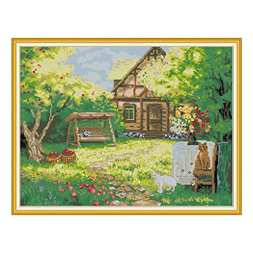 Howie's Needlepoint Kreuzstich-Set, 11 Karat, vorgedruckte Stickerei, Basteln, Nadelspitzen-Set, Hinterhof von Howie's Needlepoint