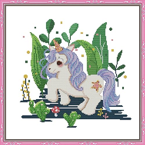 Howie's Needlepoint Kreuzstich-Set, 11-fädig, vorgedrucktes Muster, Nadelspitzen-Kits, komplette Auswahl an geprägten Starter-Sets (Einhorn 1, 50 x 50 cm) von Howie's Needlepoint