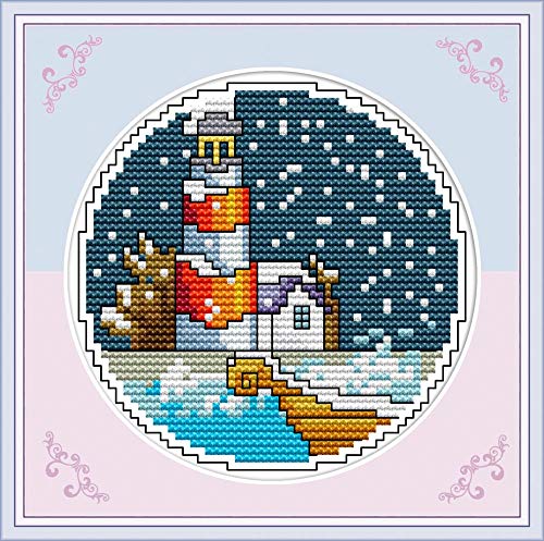 Howie's Needlepoint Kreuzstich-Set, 11-fädig, vorgedrucktes Muster, Nadelspitzen-Kits, komplette Auswahl an geprägten Starter-Sets (Winter am Meer, 20 x 20 cm) von Howie's Needlepoint