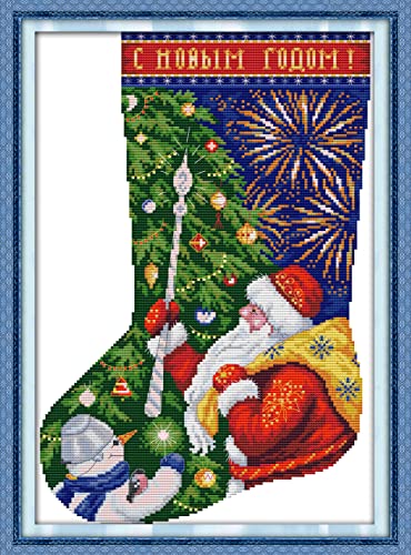 Howie's Needlepoint Kreuzstich-Sets, 14-teiliges vorgedrucktes Muster-Nadelspitzen-Set, vollständige Palette von geprägten Starter-Kits (Weihnachtsstrumpf, Weihnachtsmann, 31,8 x 41,5 cm) von Howie's Needlepoint