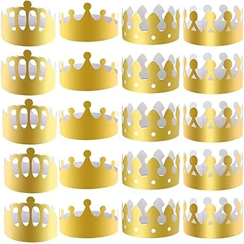 HpLive 4 Stile, 20 Stück Königskronen-Partyhüte, goldene Papierkronen für Krönungsfeier, Geburtstagsfeier von HpLive