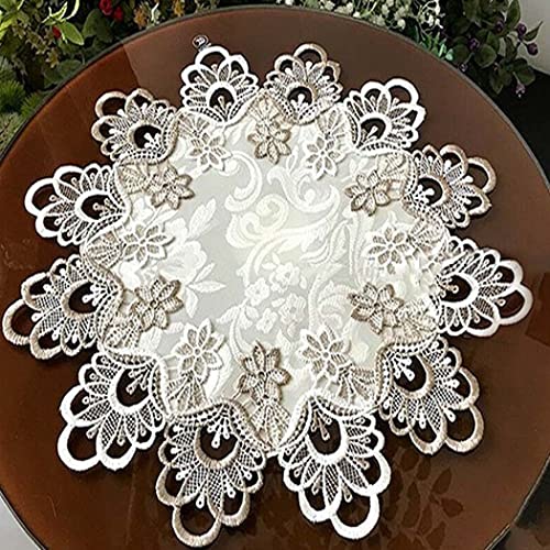 HpLive 50cm Blumenmuster Spitze Tischdecke, Runde Tischdecke Spitze Blumen Tischdecke Staubdicht Geburtstag Party Hochzeit Tischdecke Weiß von HpLive