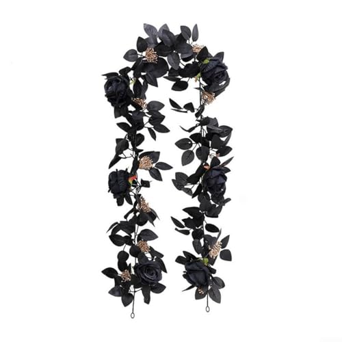 HpLive Halloween Girlande，Herbstblätter-Dekoration, Girlande schwarz künstliche Blumen gefälschte Rosen hängende Reben 5.7FT für Innen(D) von HpLive