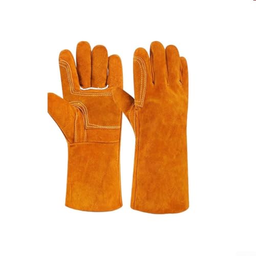 HpLive Schweißerhandschuhe Leder Feuer-,Kaminhandschuhe Feuerfest,hitzebeständige Gartenhandschuhe Schutzhandschuhe für Ofen/Grill/Kamin/Ofen/Holzherd(Orange 34cm) von HpLive