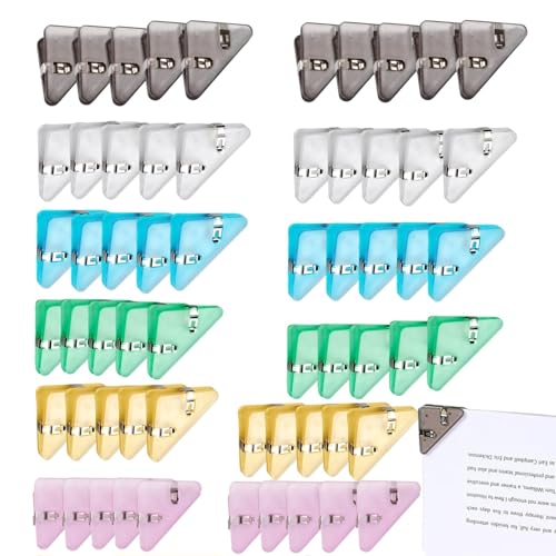 Dreieckige Buchseiten Foldback Klammern Set Buchecken-Clips Eckenschutz Eckclip Papier Eckenschutz Clips für Schüler, Lesen, Kunststoff, Seitenmarkierungen, Clips, sortiert (mehrfarbig) 60 Stück von Hpamba