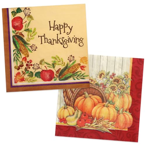 40 Stück Herbst Servietten（2 Modelle), Erntedank Servietten für Herbst Tischdeko, Servietten Geburtstag Servietten mit Kürbis Ahornblatt Turkey Thanksgiving Deko Accessories 33X33cm von Hpbaggy