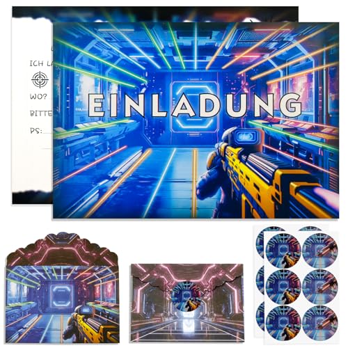 Hpbaggy 12 Neon Einladungskarten +12 Umschläge+12 Aufkleber,Neon Einladungskarten Kindergeburtstag,Neon Party,Partyzubehör Einladungskarten Geburtstag von Hpbaggy