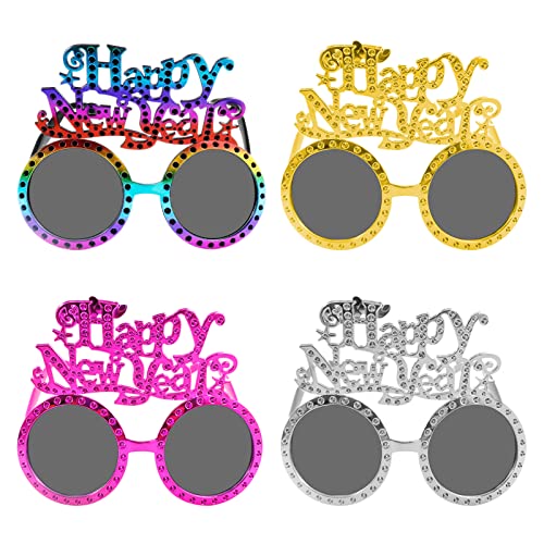 Hpbaggy 4 Stücke Happy New Year Brillen,Frohes Neues Jahr Brillen Party für 2024,Silvester Brille 2024,2024 Silvester Party Dekoration,Lustige Silvester Foto Requisiten,Silvester Party Supplies 2024 von Hpbaggy