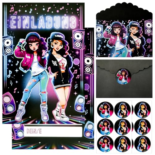 Hpbaggy Einladungskarten Kindergeburtstag,12 Einladung Kindergeburtstag Hip Hop Mädchen +12 Umschläge,10.5x15 cm Einladungskarten Geburtstag,mit eon Lila Blau Rosa Musik Party von Hpbaggy