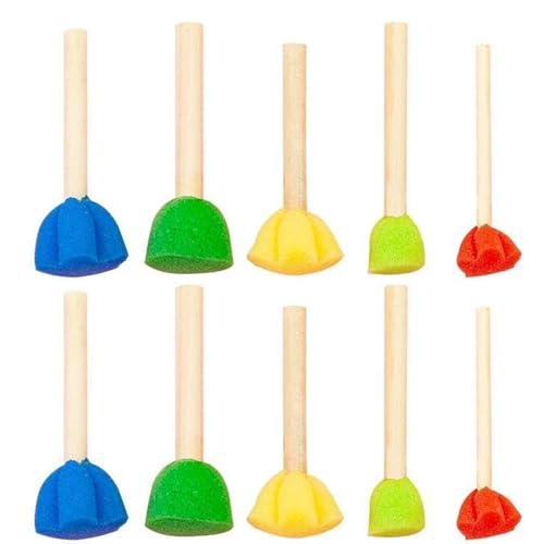 10pcs Foam Paint Pinsel, Wiederverwendbare Kinder Kleinkind Pinsel, runde Schwammpinsel mit Holzgriff für Malerei, farbenfrohe Farbschwammwerkzeuge für Kunsthandwerk von Hperu