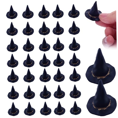 48pcs Mini Witch Hut, Mini Hexenhüte für handwerkliche kleine Hexenhüte für Handwerk DIY Witch Hut Schwarze Dekortive Mini-Hüte für Halloween-Party-Gefälligkeiten, Puppenhüte- 1 Zoll von Hperu