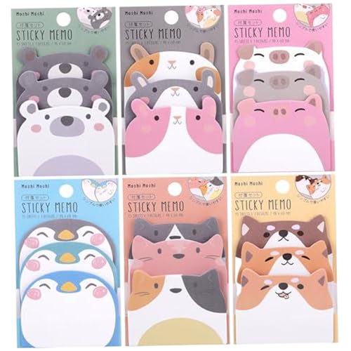 6pcs niedliche Sticky Notes Set, 3x4 Zoll Schöne Animal Mini Sticky Notes mit 45 Seiten, selbstklebenden und abnehmbaren tragbaren für Lesezeichen oder Index -Tags - niedliche Notizbilder von Hperu