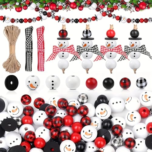 80pcs Weihnachtshandwerk Weihnachten Perlen mit 10 verschiedenen Cuty Face Weihnachten Holzperlen runde Perle mit DIY -Schnurschalel für Dekoration Armbänder Anhänger von Hperu