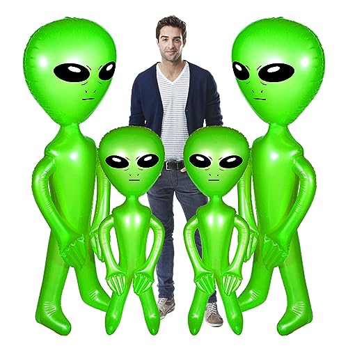 Alien Decor, aufblasbarer Alien 4pcs 66,93 Zoll 33,46 Zoll Blow Up Alien Balloons Keine Leck PVC Alien Spielzeug lustige realistische außerirdische Partydekorationen für Halloween -Geburtstagsfeier - von Hperu