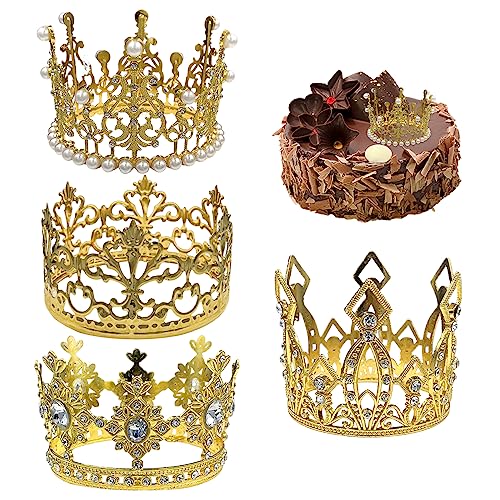 Crown Cake Toper, 4pcs Cake Toper Alles Gute zum Geburtstag Gold Kronkronen -Legierungs -Kuchen -Topper für Hochzeit Geburtstag Baby Personalisierte Kuchendekoration von Hperu