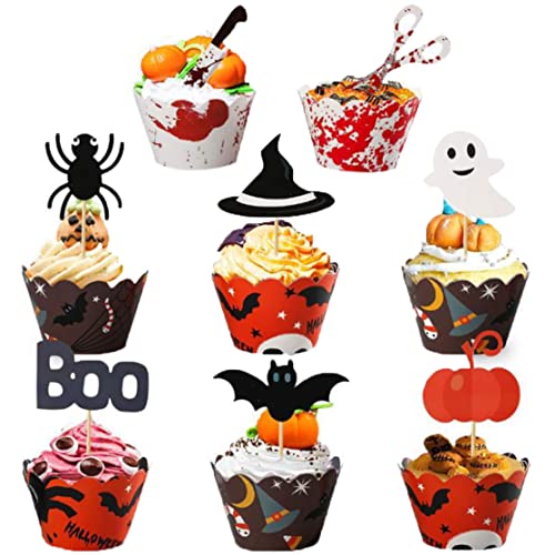 Halloween-Cupcake-Topper, 48-teiliges Halloween-Cupcake-Topper-Set, Fledermaus, Hexe, Geist, Stern, Babyparty, Essensspieße, Dekor, Cupcake, Halloween, Halloween-Dekorationen von Hperu