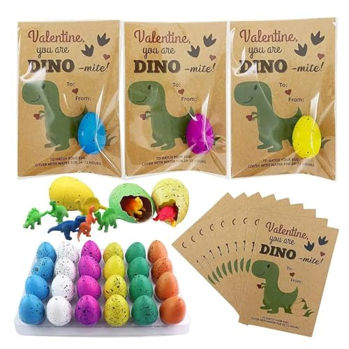 Hperu 1 Set Dinosaurier Eier Spielzeug, 24 -pcs Dinosaurier Eier schlüpfen Dinosauriereier mit Karten und Taschen, wachsen in Wasserriss, Dracheneier für Kinder Ostern Party Gunst von Hperu