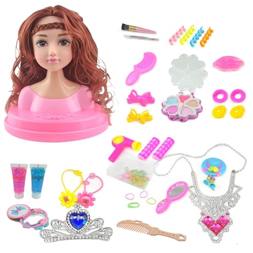 Hperu 1 Set Friseursalon Spielzeug für Mädchen, Puppenkopf für Frisestyling und Make -up -Styling Head Doll Bunte realistische Make -up -Accessoires für Mädchen, Style2 von Hperu