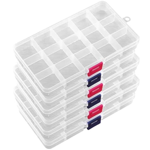 Hperu 15 Gitter klarer Kunststoffperlen Organizer, 6pcs Perlen -Lagerbehälter mit verstellbaren Trennwänden, wasserdicht und staubdicht für Schmuck, Perlen, Schrauben, Perlenlagerung von Hperu