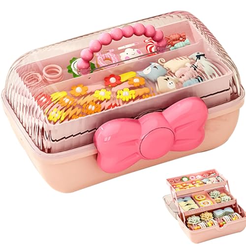 Hperu Hair Accessoires Box Hair Accessoires Organizer 3 Schichten Faltbare Mehrkompartimente Haarzubehör Speicherbox mit Perlengriff und Bogenschloss Mehrzweck niedliche kleine Aufbewahrungsboxen von Hperu