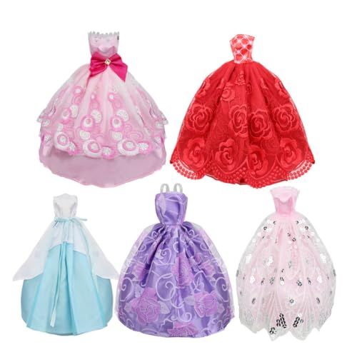 Hperu Mädchenpuppe Kleidung Doll Kleidung Mini Prinzessin Puppe Kurzes Kleid Buntes Mädchen Puppenparty Kleidung 5pcs zufällige Farbe von Hperu