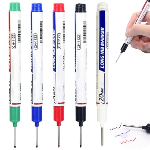 Hperu Metallmarkierungsstift, 5pcs Marker Stift, 5 Farben 20 mm langer Nib -Marker, wasserdichte schnelle, trockene Metallmarkierungsstift, Baumarkierungen für Tischlerbauer von Hperu