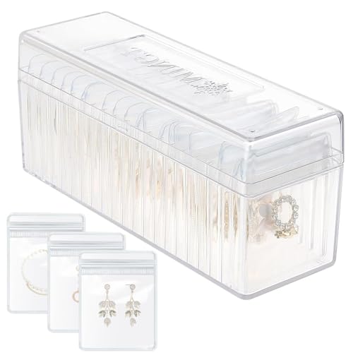 Hperu Reiseschmuck Organizer klarer Schmuck Organizer Staubdichte klare Schmuckschatulle mit 20 Anti -Jurnis -Schmuckbeutel tragbarer Schmuck Aufbewahrungskoffer Travel Schmuck Organisator für Oh von Hperu