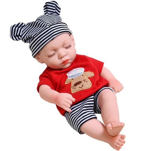 Hperu Wiedergeborene Puppe 12 x 4 Zoll gekleidet bewegliche Joint Simulation Eye geschlossene Babypuppe Vinyl poable niedliche realistische Babypuppen Geschenk für Kinder, rote Kleidung Babypuppe von Hperu