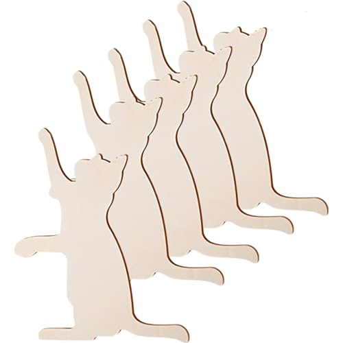 Katzenhandwerk, hölzerne Katzenausschnitte 5pcs natürliche Katzenform unvollendetes Holzhandwerk DIY Holzscheiben für Handwerks leere Katzenverzierung für Kunstprojekte, Hausschilder Dekor, unferti von Hperu