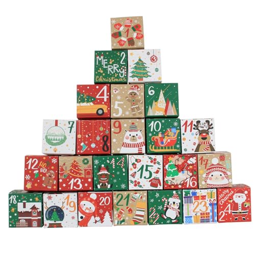 Leerer Adventskalender zum Füllen von Adventskalendern 2024, 24PCS 3 leerer Adventskalender zum Füllen, Kraftpapier DIY Adventskalender für Weihnachten Party Geschenkversorgung, Wandkalender von Hperu