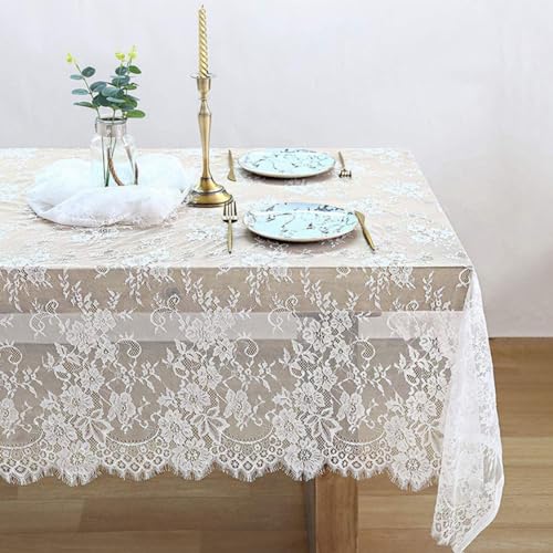 Rustikale Elfenbeintischdecke Hochzeitstischläden, rustikale Elfenbein Spitze Chic Rechteckige Tischdecken für Hochzeitsempfangtisch Dekorationen 60x120 Zoll von Hperu