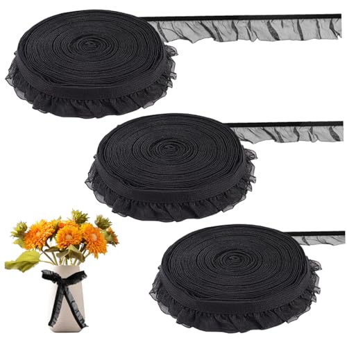 Schwarze Verkleidung zum Nähen, schwarze Spitzenverkleidung 3 Brötchen 5,5 -Yard -Einzel Rüschenspitzenverkleid von Hperu